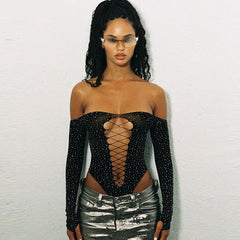 JUIN Glitter Mesh CUT Out BODYSUIT