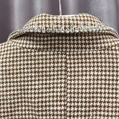 NOTCHED Collar Long Sleeve SPLICED DIAMONDS COAT and HIGH WaistED Mini Skirt