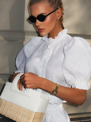 Ruffled cotton linen shorts set