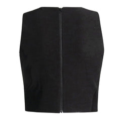 Débardeur court asymétrique à découpes et bordures en cristal sans manches à col rond