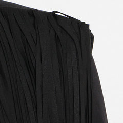 Blazer long asymétrique à manches à panneaux et revers en pointe, simple boutonnage