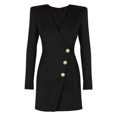 Blazer ajusté asymétrique à boutonnage simple et col en V à manches longues