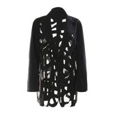 Asymmetric Laser CutOut Lapel Collar Single Breasted Oversized Blazer