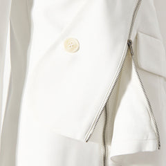 Blazer asymétrique à simple boutonnage avec fermeture éclair en métal et manches longues et col à revers