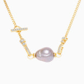 Baroque Freshwater Pearl Cubic Zirconia Smile Cuban Link Chain NeckLace