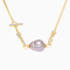 Baroque Freshwater Pearl Cubic Zirconia Smile Cuban Link Chain NeckLace