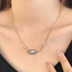 Baroque Freshwater Pearl Cubic Zirconia Smile Cuban Link Chain NeckLace