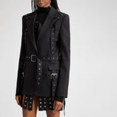 Schwarzer Blazer mit Riemchen und Gürtel