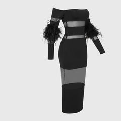 Robe midi patchwork en maille noire