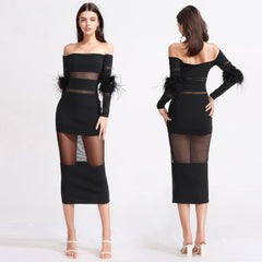 Robe midi patchwork en maille noire