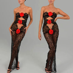 Robe longue en dentelle découpée sans manches CHANNYA