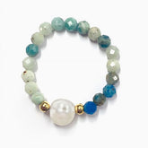 Bague en perles d'eau douce baroques en pierres précieuses colorées de style bohème plaquées or 18 carats