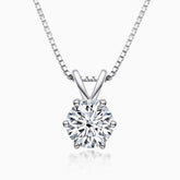 Box Chain Sterling Silver Six Prong Moissanite Solitaire Pendant NeckLace