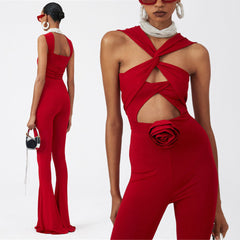 ENSEMBLE 2 PIÈCES BODY ROUGE ET PANTALON ÉVASÉ AVEC NŒUD ROSE HANNA