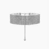 Chic Pear Cut Pendant Rhinestone Embellished Choker NeckLace - Silver