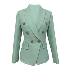 Blazer en lin sur mesure à double boutonnage et col à revers avec détails de boutons argentés chic