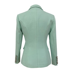 Blazer en lin sur mesure à double boutonnage et col à revers avec détails de boutons argentés chic