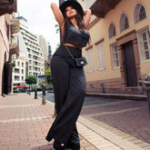 Pantalon de costume évasé classique à taille haute et à rayures contrastées