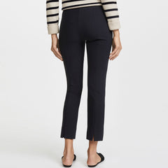 Pantalon legging classique uni taille moyenne longueur cheville fendu - Bleu marine