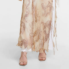 Sandales élégantes en cuir verni à bout carré et bride à la cheville - Abricot