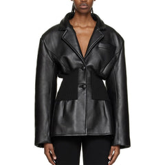 Coole einreihige Jacke aus veganem Leder mit Reverskragen