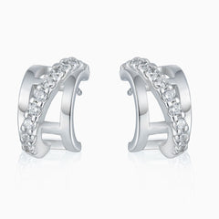 Crossover Pavé Zirkonia Eternity Dreifach-Creolen Sterling Silber Schmuckset