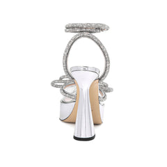 Escarpins à plateforme et talon sculpté transparents avec détail de nœud en cristal - Argent