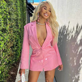 Rückenfreies, einreihiges, tailliertes Blazer-Minikleid mit Kristallknoten - Rosa