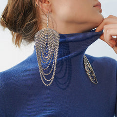 Boucles d'oreilles pendantes à pampilles et strass multicouches - Argent