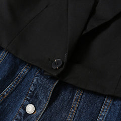 Deconstructed Two Tone Lapel Collar Single Breasted Hybrid Layered Denim Blazer