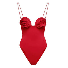 Maillot de bain une pièce brésilien à décolleté en cœur avec décor de rosette 3D Edgy