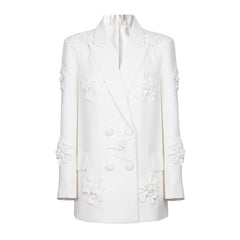 Ausgefallener, zweireihiger Blazer mit Blumenstickerei und steigendem Revers