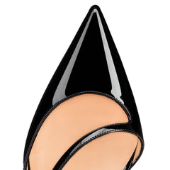 Escarpins à talons aiguilles élégants en cuir verni avec bride à la cheville et bout pointu - Noir