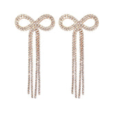 Elegante lange Ohrringe mit Strassverzierung und Schleife und Fransen - Silber