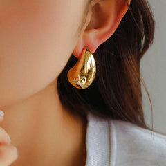 Eye Catching Oversized Water Drop Half Hoop Polished Dome Earrings