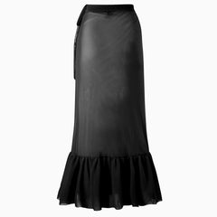 FLowy High Waist Bow Tie Mesh Ruffle Mermaid Maxi Wrap Sarong Cover Up