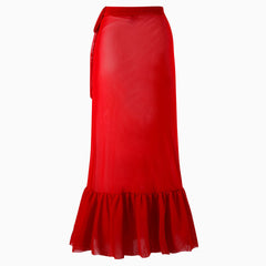 FLowy High Waist Bow Tie Mesh Ruffle Mermaid Maxi Wrap Sarong Cover Up