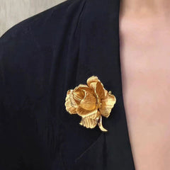 FOR YOU IN FULL BLOSSOM Glossy 18K Gold Plated Rose FLower Brooch