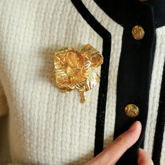 FOR YOU IN FULL BLOSSOM Glossy 18K Gold Plated Rose FLower Brooch