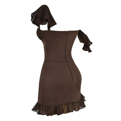 Robe de soirée courte en satin brillant à col en cœur et à volants