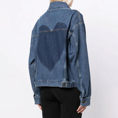 Goldene Blumen-Corsage, Kontrast-Ausschnitt, Herz-Patchwork, Jeansjacke mit Knopfleiste