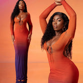 YAYOU figurbetontes Maxikleid mit Farbverlauf