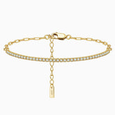 Iced Out Cubic Zirconia Sterling Silver Paperclip Link Half Tennis Bracelet