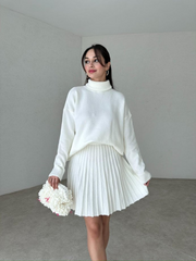 Winona Turtleneck Sweater Pleated Skirt Set