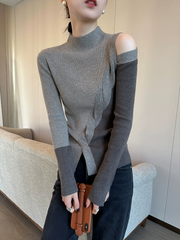 Colorblocked Turtleneck Knit Top