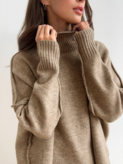 Plain Turtleneck Knit Pants Set
