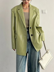 Queenie Oversized Leather Blazer