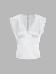 Lace Trim Satin Skirt Set