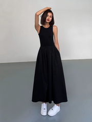 Mixed Media Long Dress(Pockets Design)