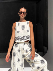 Linen Vest and Wide Leg Pants Set